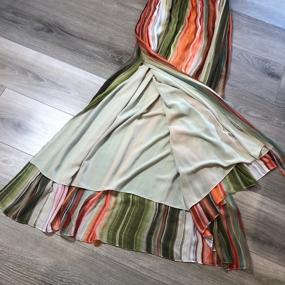 Ramy Brook Lanette Silk Chiffon Maxi Skirt Mint Stripe Womens Size Small - Picture 7 of 12